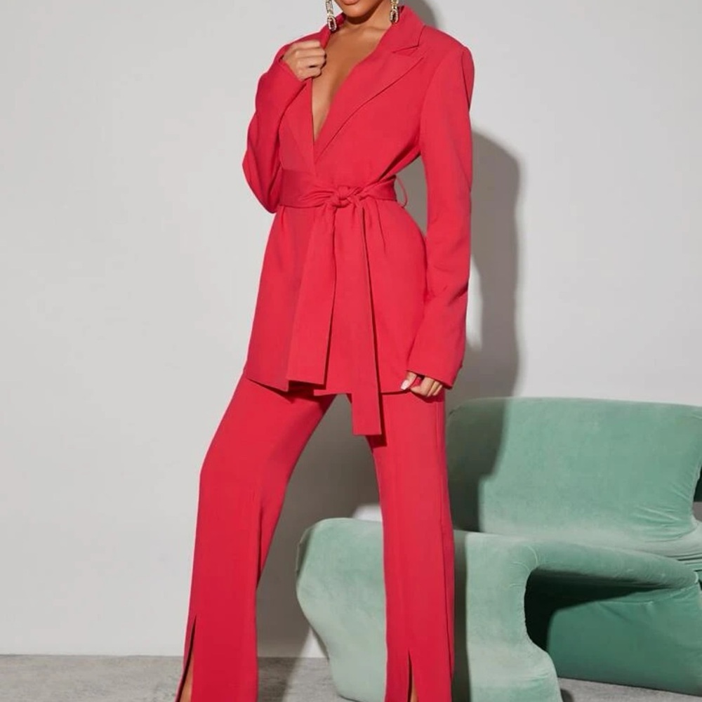 MOTF Red Blazer with Belt - Picture 3 of 3